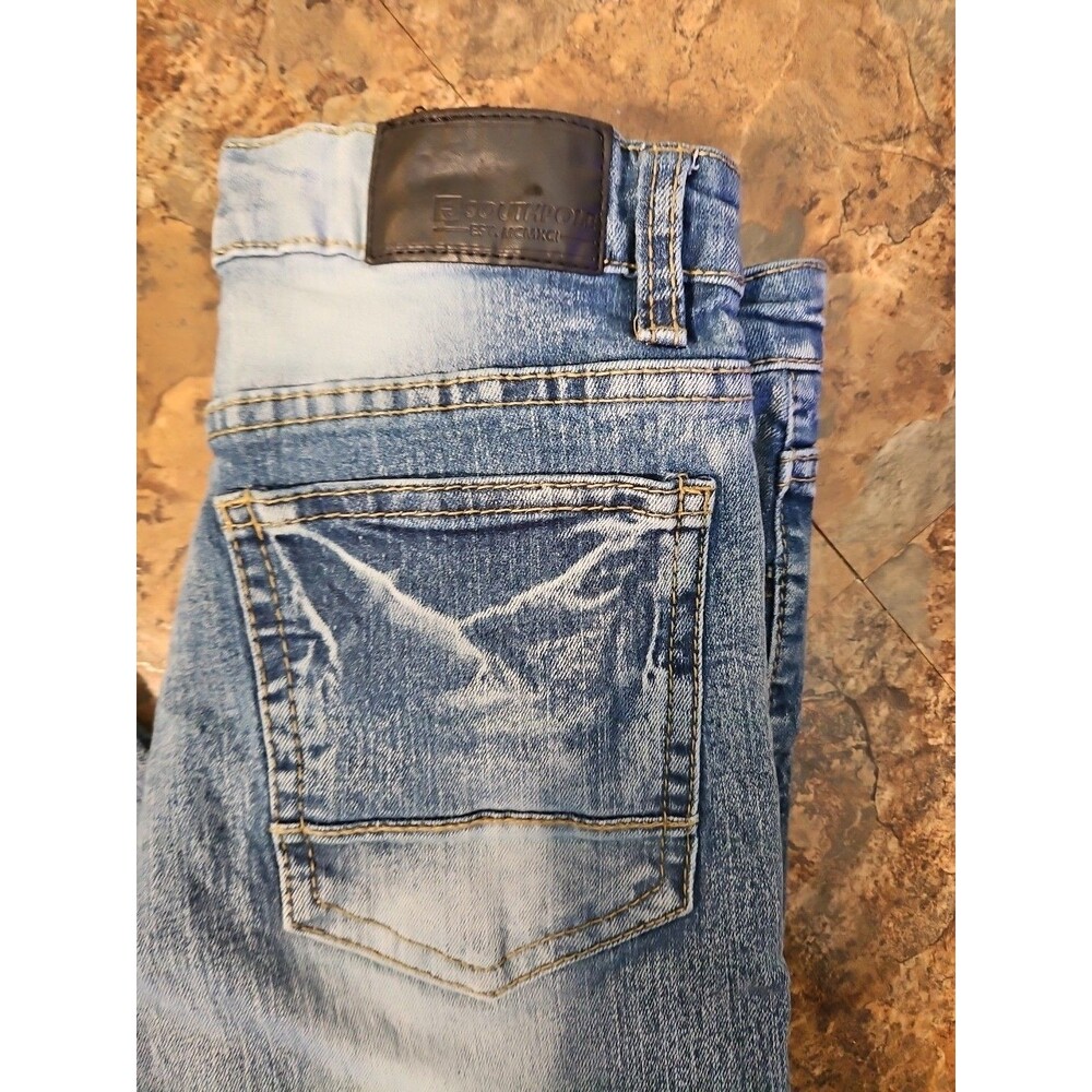 Southpole Blue Acid Wash Denim Stretch Skinny Leg Distressed Jeans Kids 10 (J28)